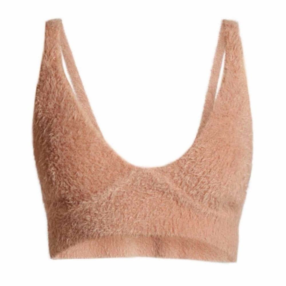 JONATHAN SIMKHAI Caroline Feathered Rib Bralette Size Small Chai